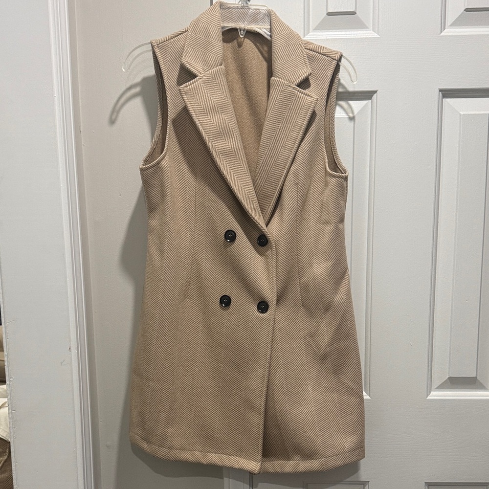 SHEIN Tan Double-Breasted Vest
